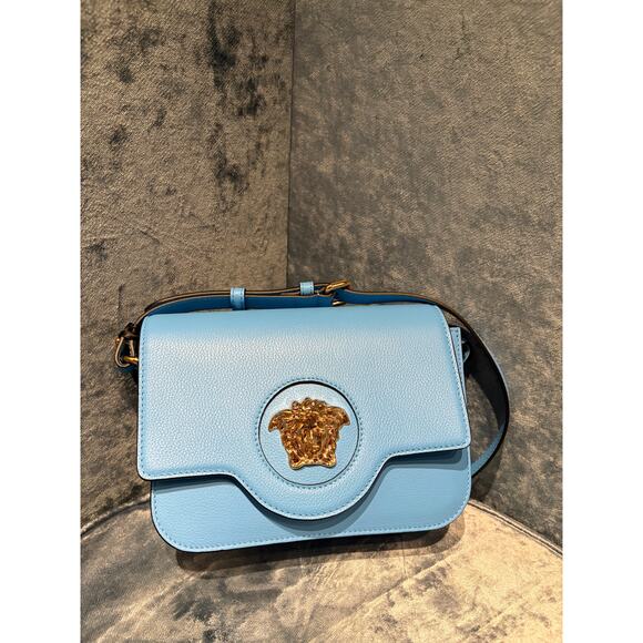 Versace Handbags - Versace Small La Medusa Shoulder Bag In Blue NWT